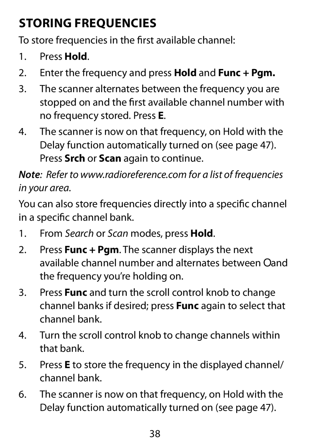 Uniden BC75XLT owner manual Storing Frequencies 