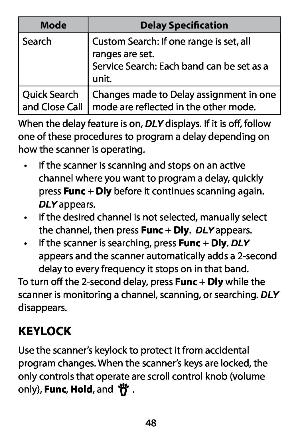 Uniden BC75XLT owner manual Keylock 
