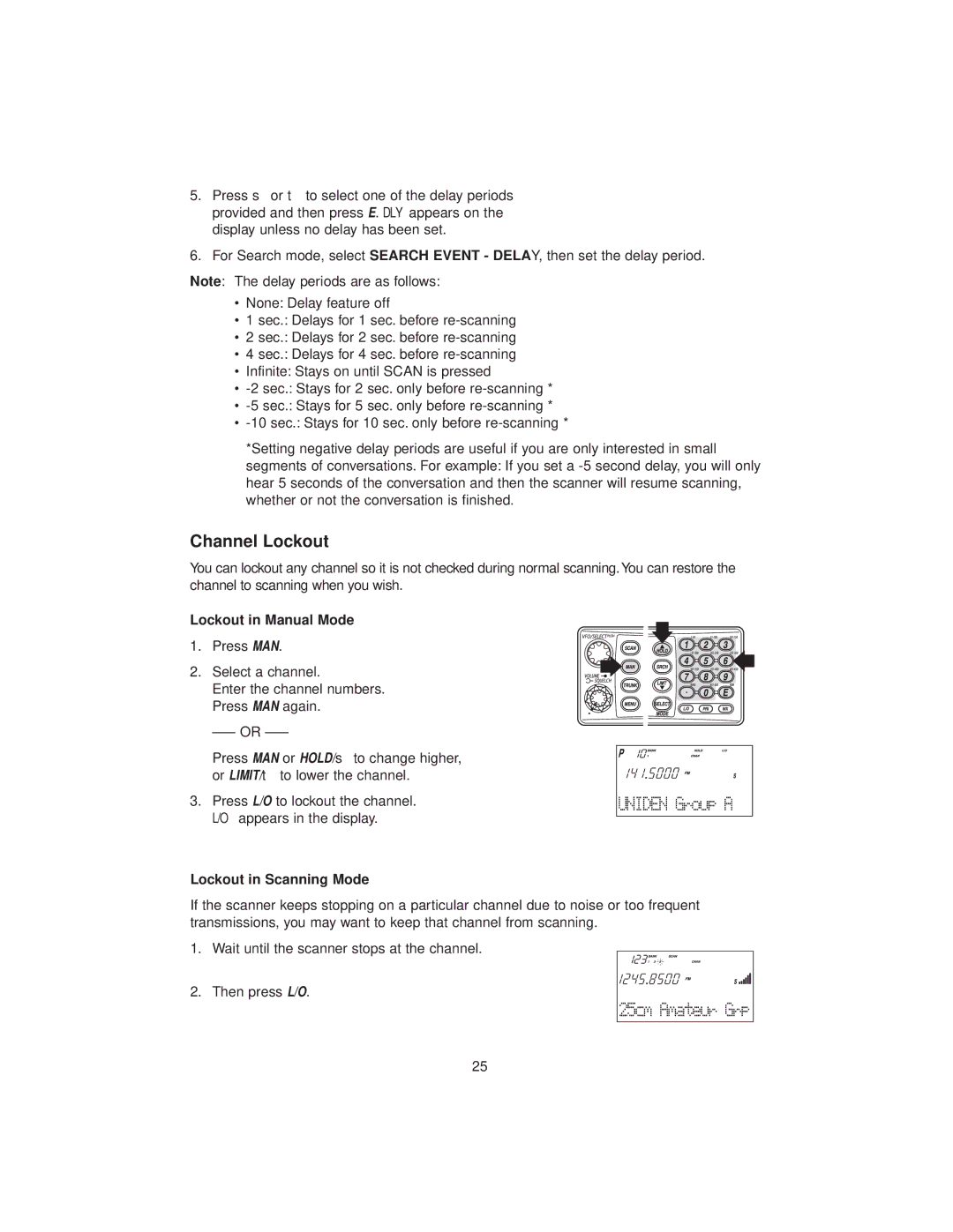 Uniden BC780XLT manual Channel Lockout, Lockout in Manual Mode, Lockout in Scanning Mode 