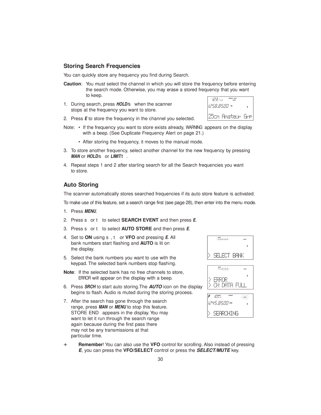 Uniden BC780XLT manual Storing Search Frequencies, Auto Storing 