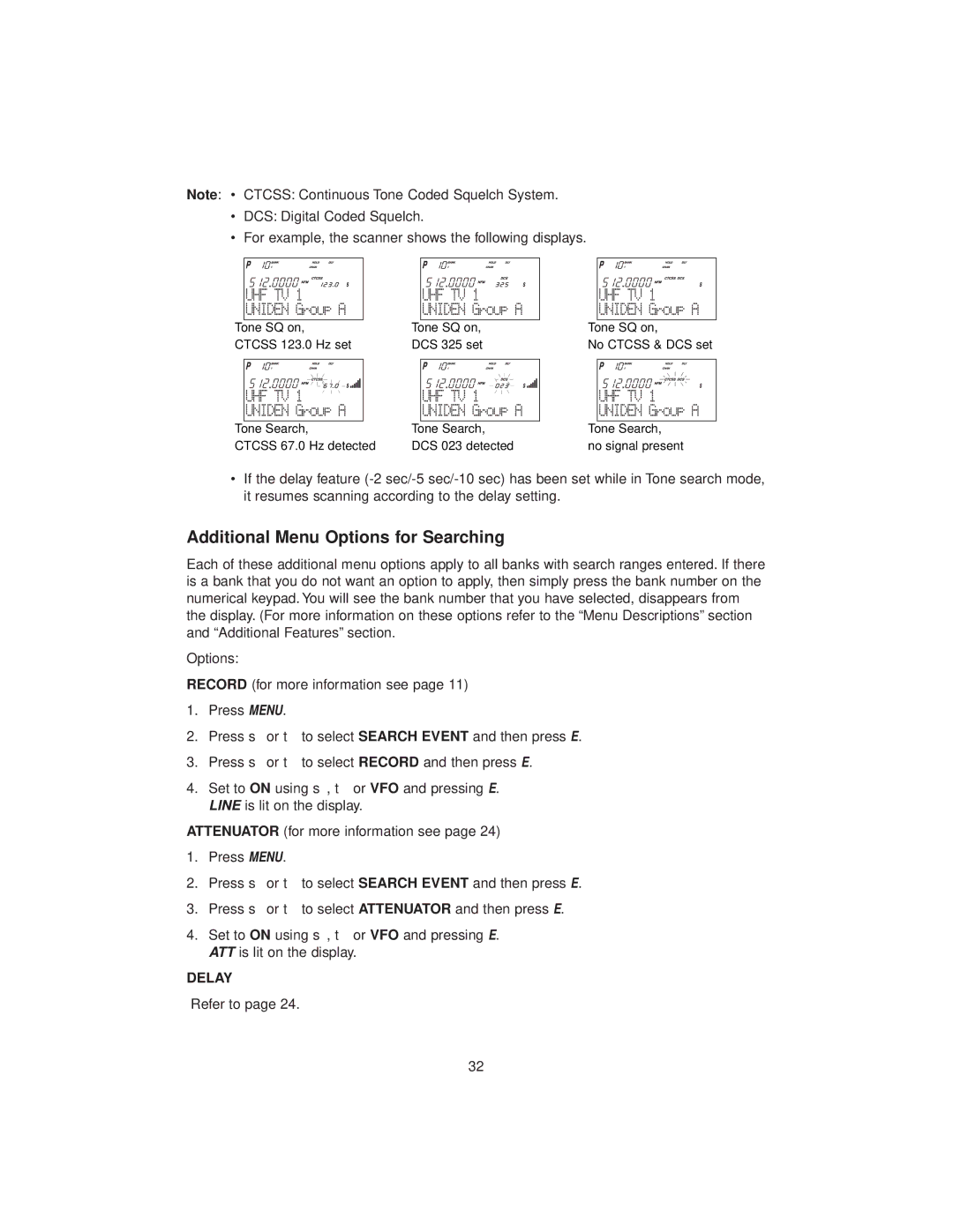 Uniden BC780XLT manual Additional Menu Options for Searching 