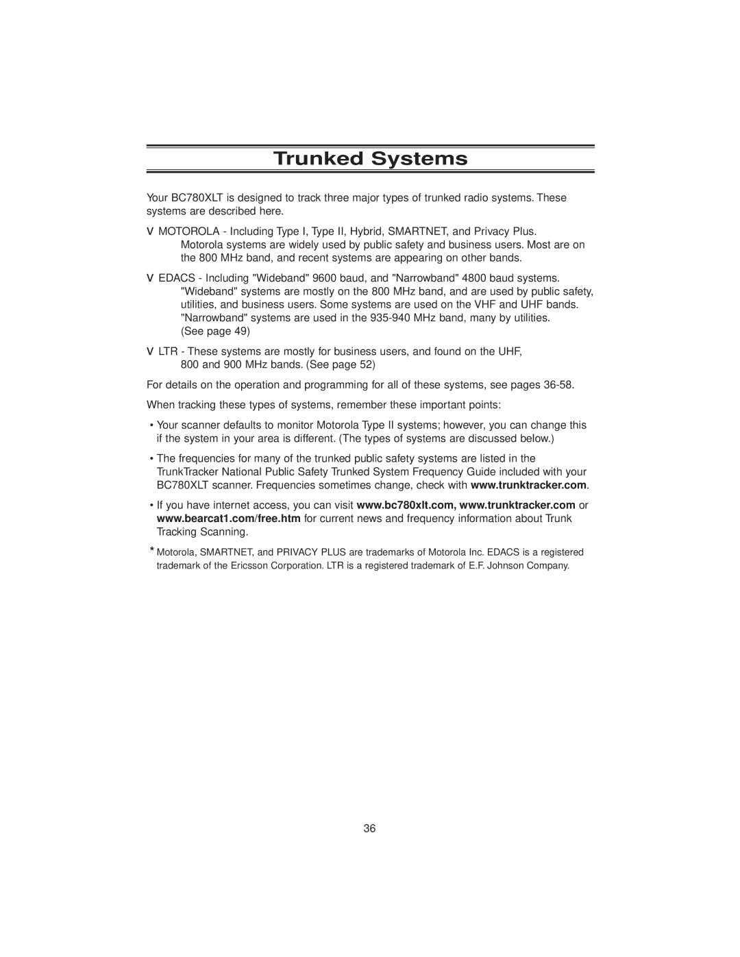 Uniden BC780XLT manual Trunked Systems 