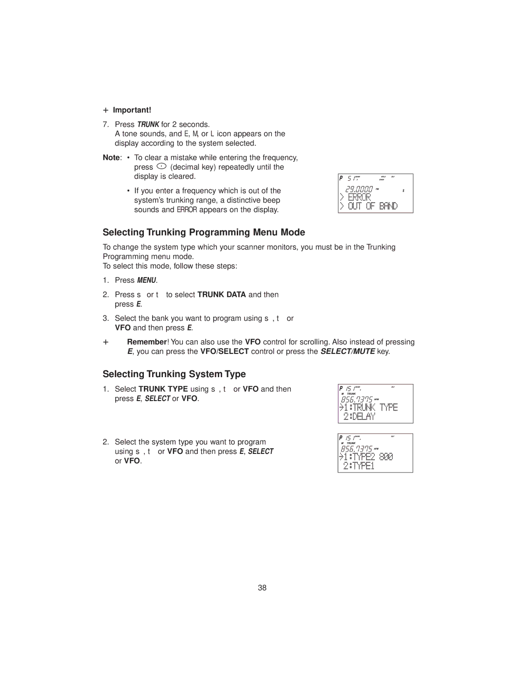 Uniden BC780XLT manual Selecting Trunking Programming Menu Mode, Selecting Trunking System Type 