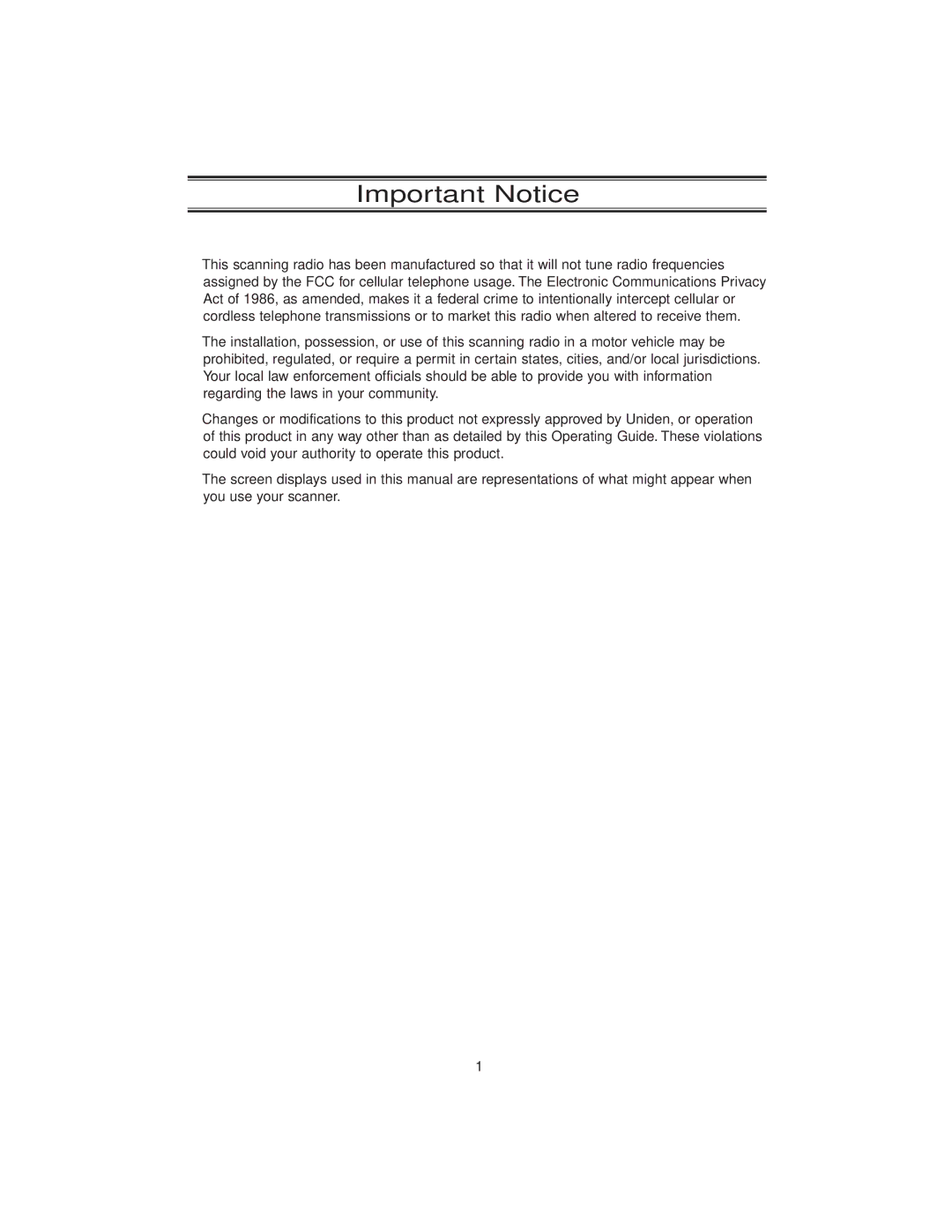 Uniden BC780XLT manual Important Notice 