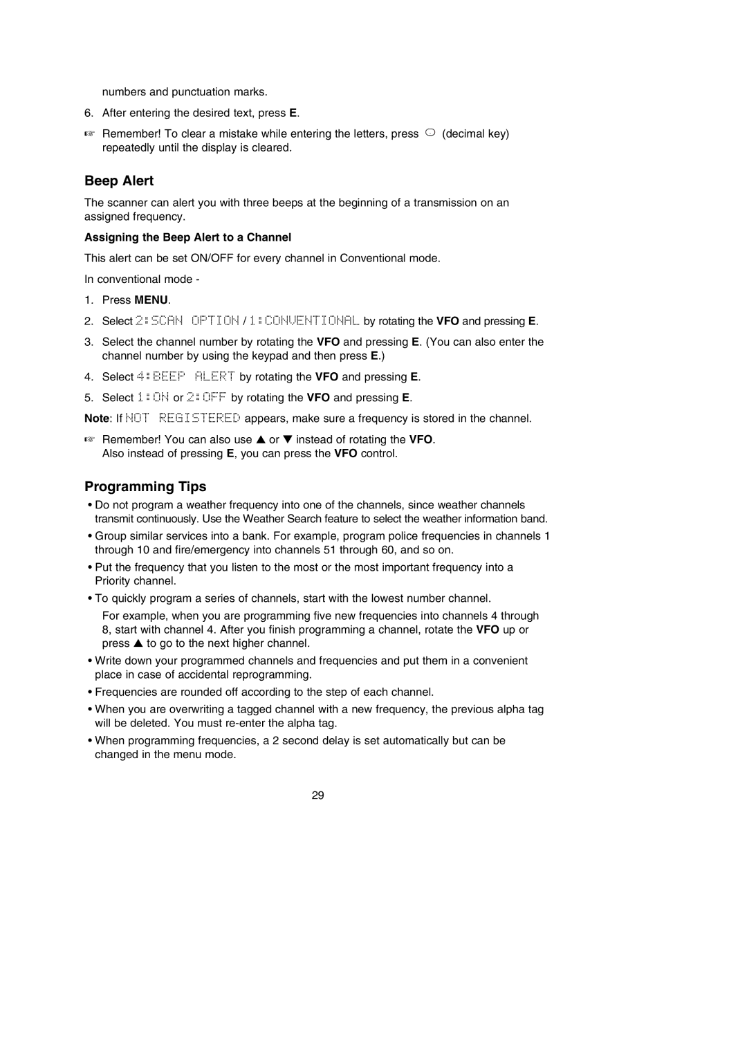 Uniden BC785D manual Programming Tips, Assigning the Beep Alert to a Channel 