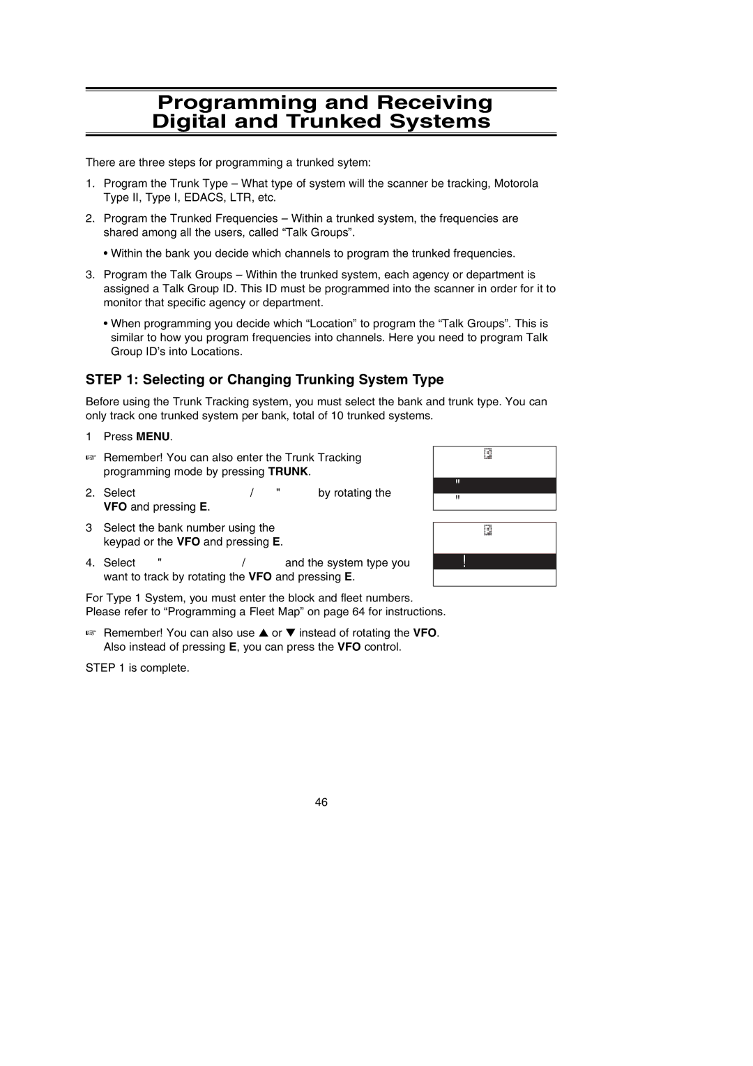 Uniden BC785D Programming and Receiving Digital and Trunked Systems, OOOO.0000, Selecting or Changing Trunking System Type 