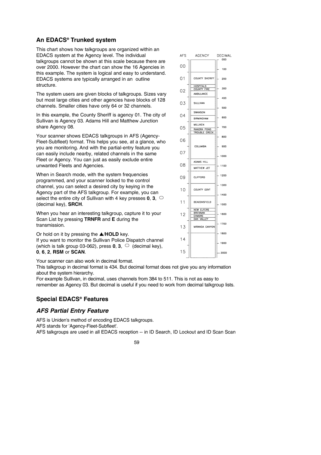 Uniden BC785D manual An Edacs Trunked system, Special Edacs Features 