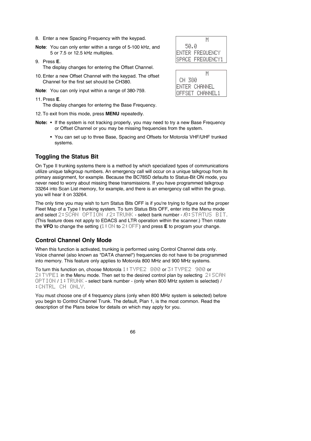 Uniden BC785D manual 50.0, Toggling the Status Bit, Control Channel Only Mode 