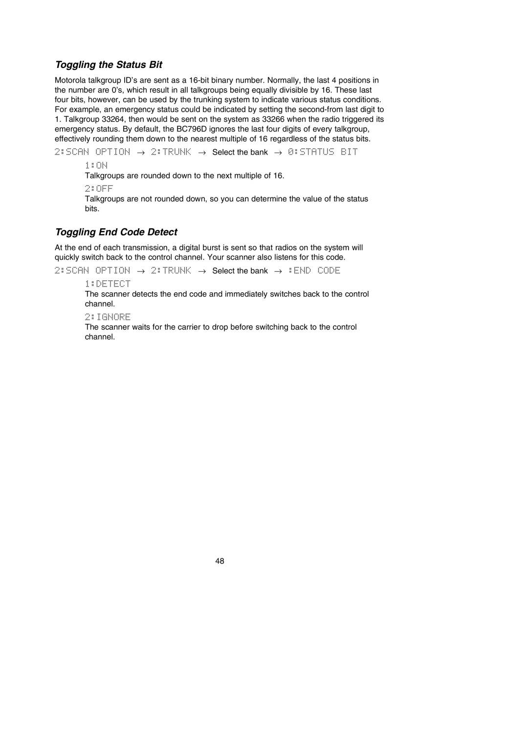 Uniden BC796D APC0 25 manual Toggling the Status Bit, Toggling End Code Detect 