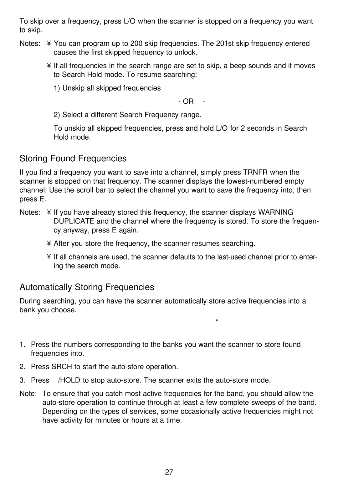 Uniden APCO 25, BC796D manual Storing Found Frequencies, Automatically Storing Frequencies 