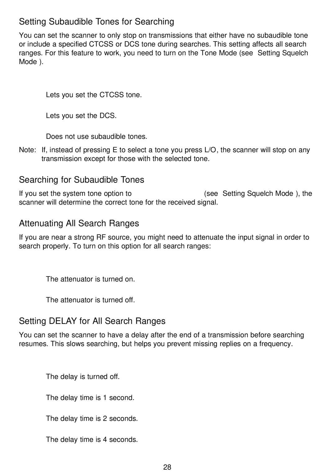 Uniden BC796D manual Setting Subaudible Tones for Searching, Searching for Subaudible Tones, Attenuating All Search Ranges 