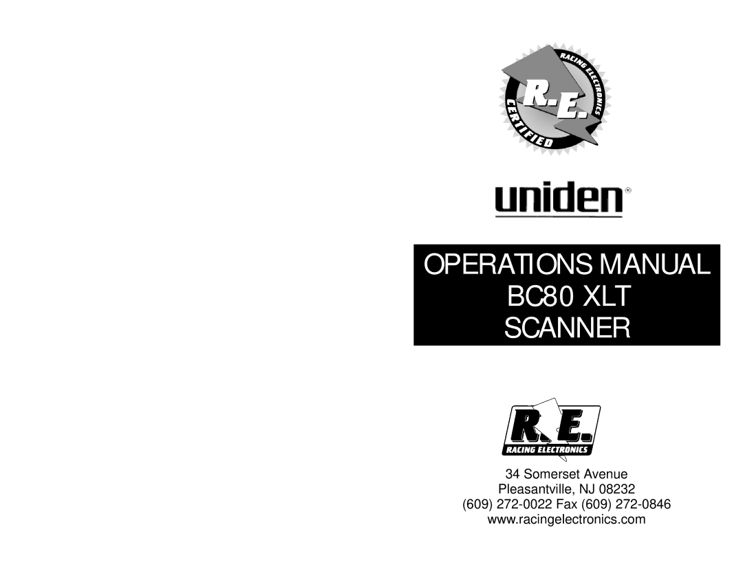 Uniden manual Operations Manual BC80 XLT Scanner 