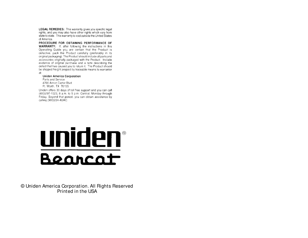 Uniden BC80 XLT manual Uniden America Corporation. All Rights Reserved 