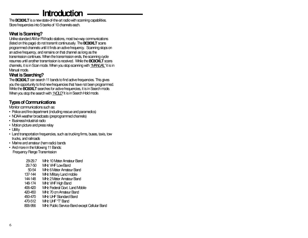 Uniden BC80 XLT manual What isScanning?, What isSearching?, Typesof Communications 