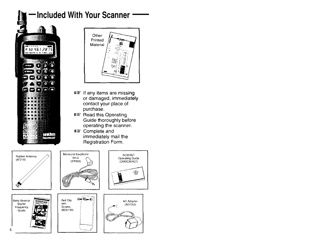 Uniden BC80 XLT manual Included With Your Scanner 