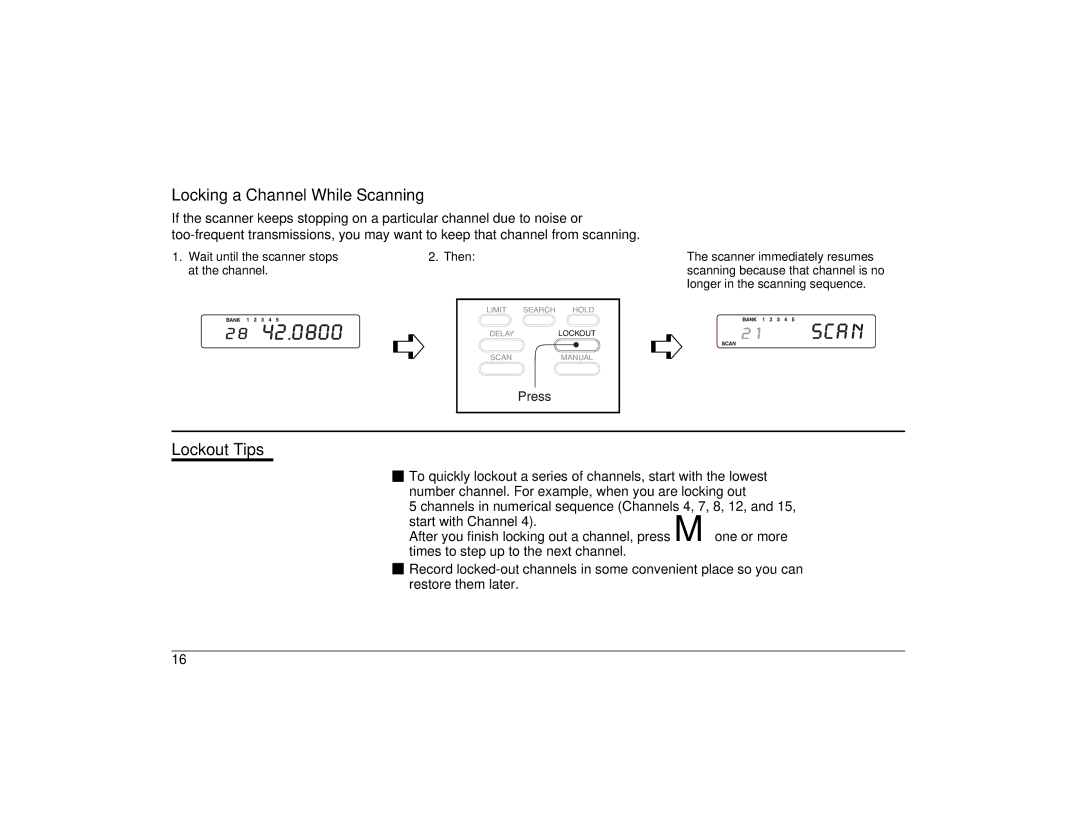 Uniden BC860XLT technical specifications Locking a Channel While Scanning, Lockout Tips 