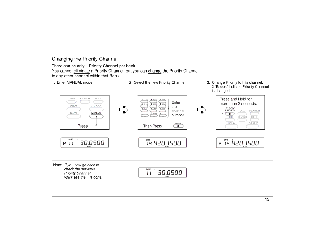 Uniden BC860XLT technical specifications Changing the Priority Channel 