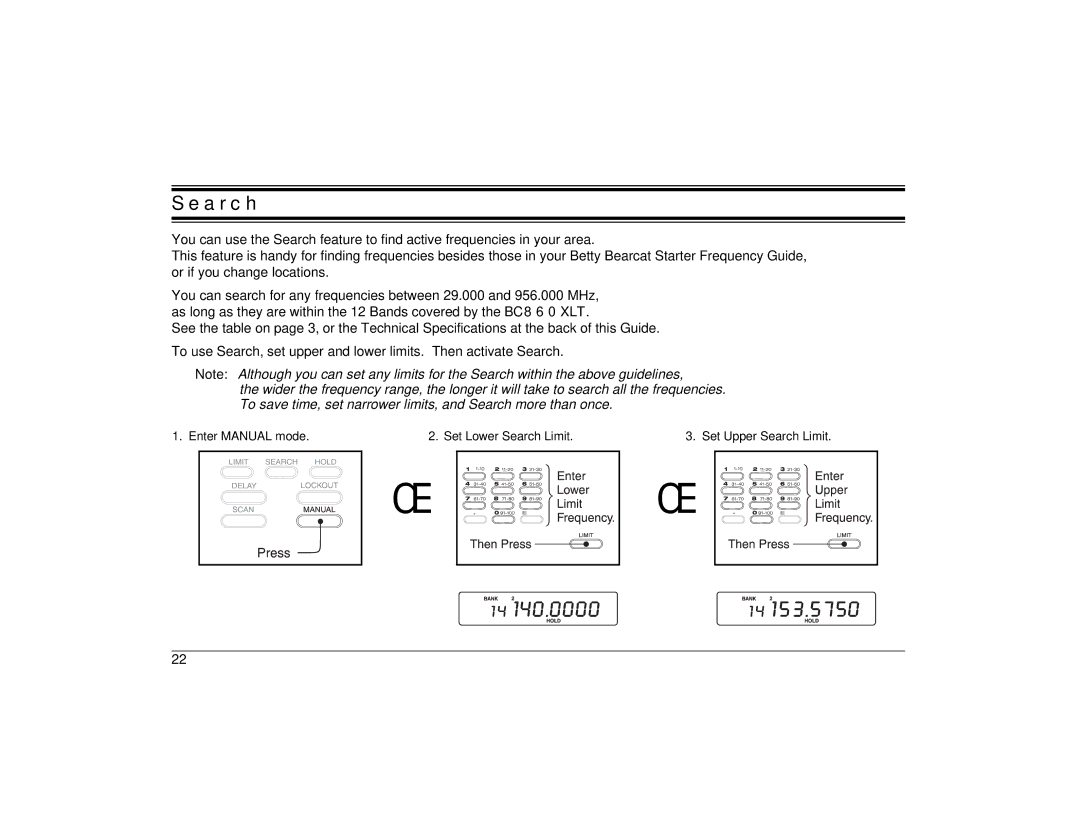 Uniden BC860XLT technical specifications Search 