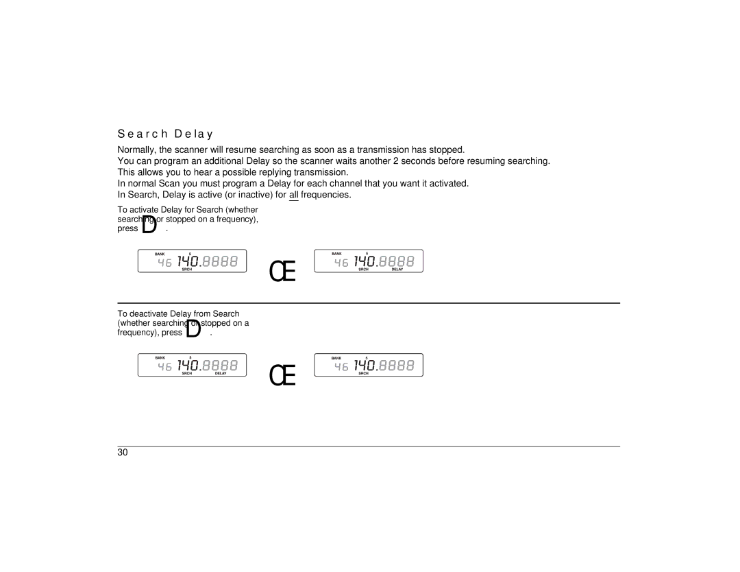 Uniden BC860XLT technical specifications Search Delay 