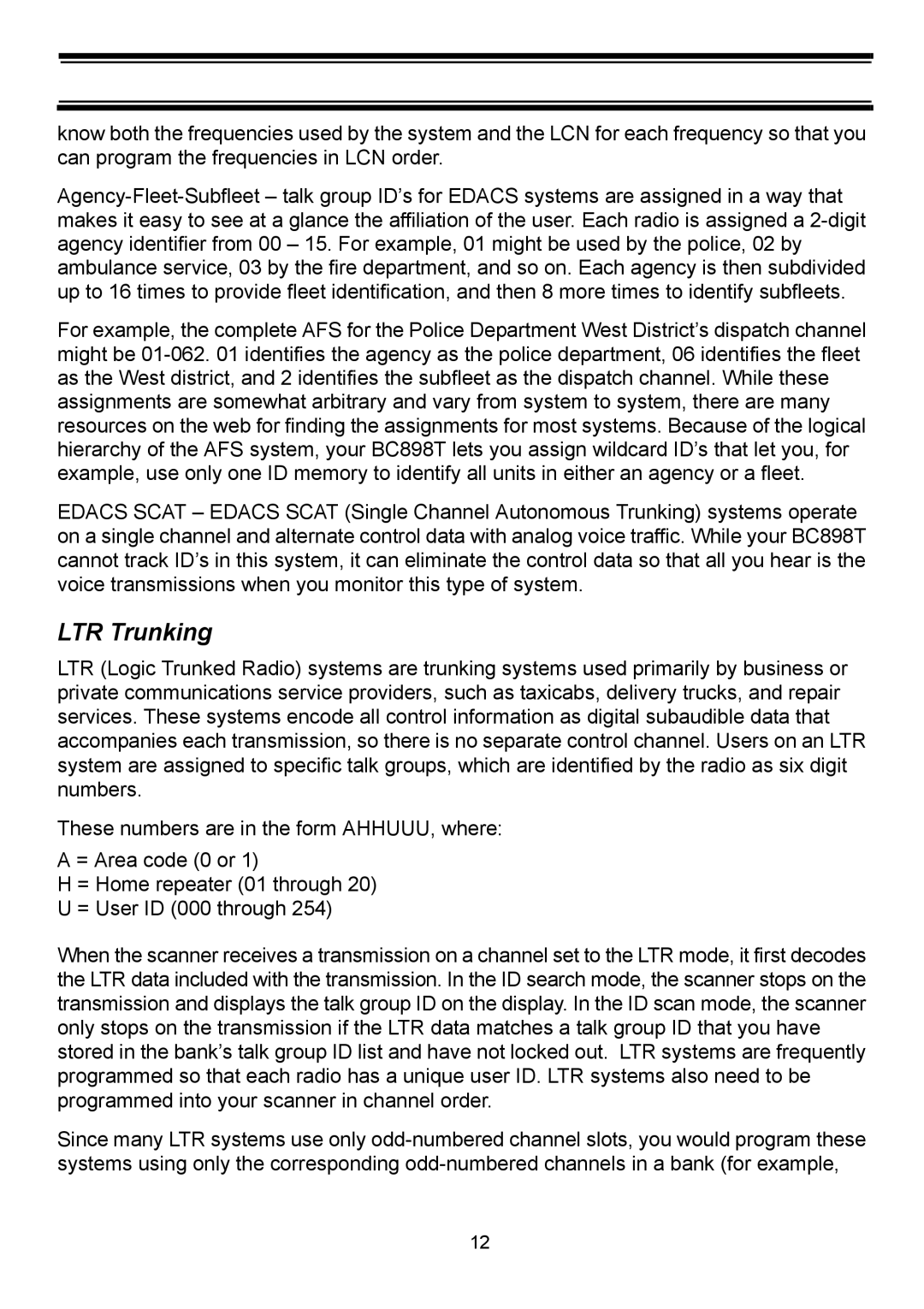 Uniden BC898T manual LTR Trunking 