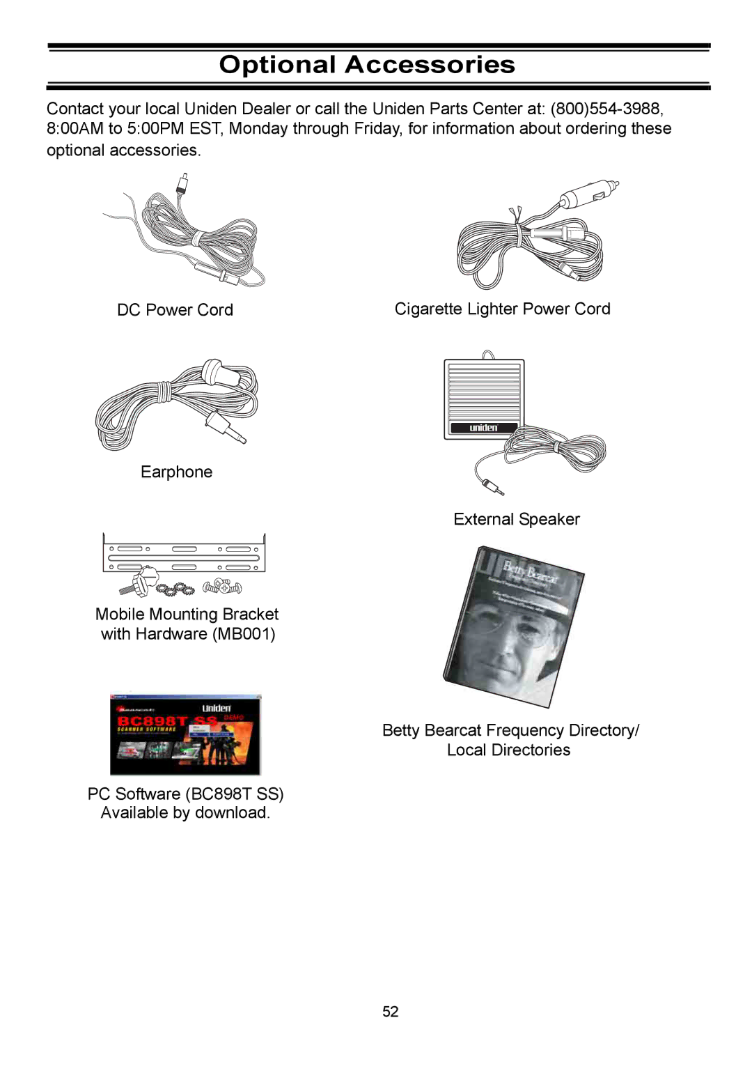 Uniden BC898T manual Optional Accessories 