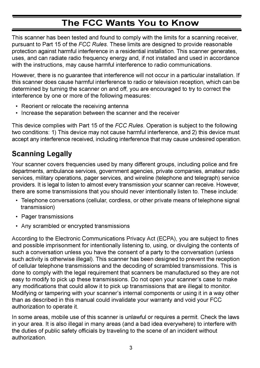 Uniden BC898T manual FCC Wants You to Know, Scanning Legally 