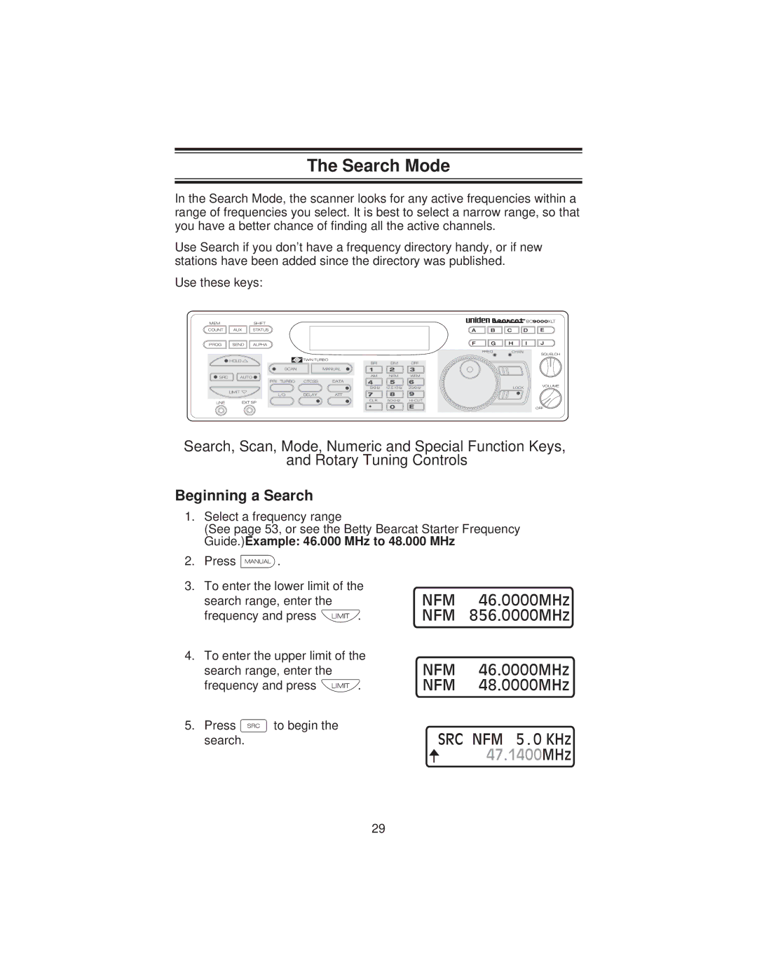 Uniden BC9000XLT specifications Search Mode, Beginning a Search 