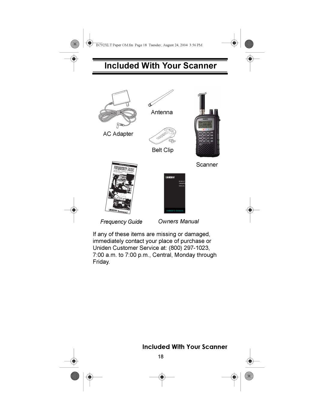 Uniden BC92XLT owner manual Included With Your Scanner 