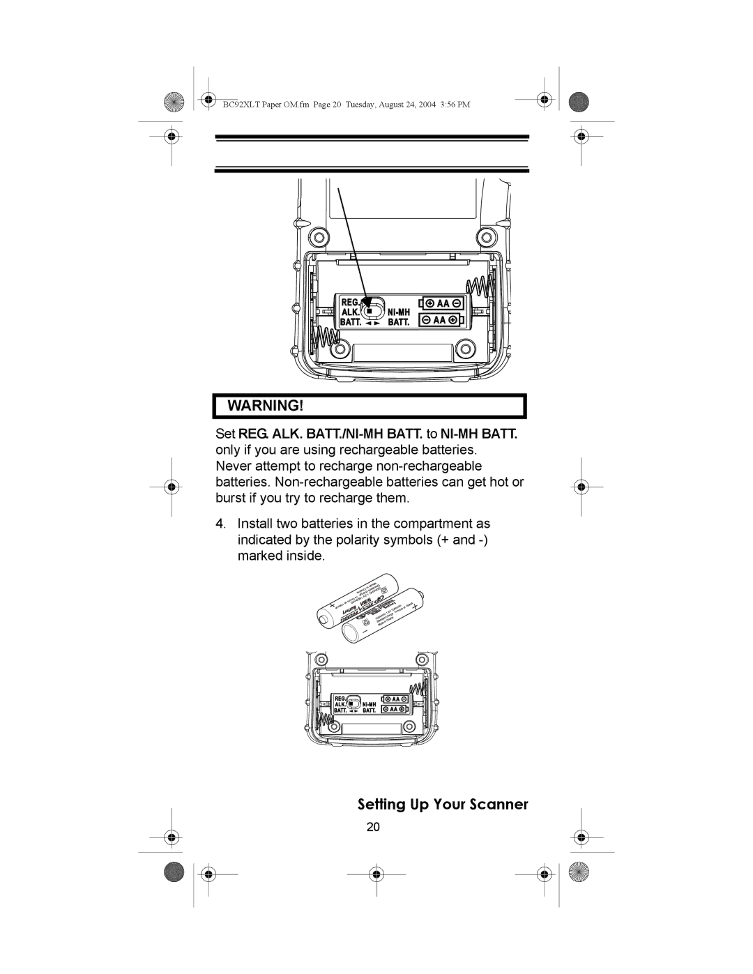 Uniden owner manual BC92XLT Paper OM.fm Page 20 Tuesday, August 24, 2004 356 PM 