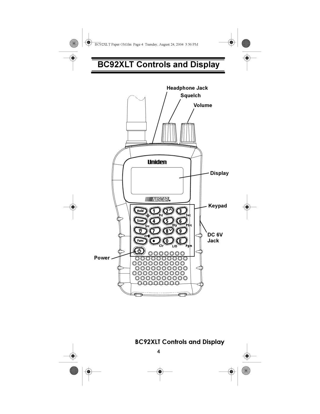 Uniden owner manual BC92XLT Controls and Display 