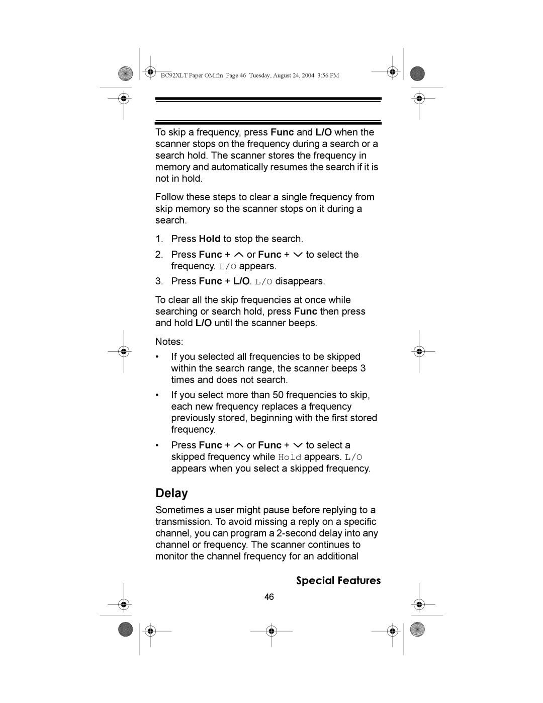 Uniden BC92XLT owner manual Delay 