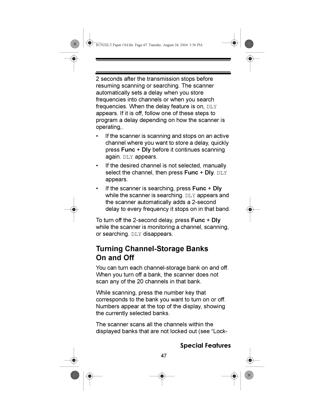 Uniden BC92XLT owner manual Turning Channel-Storage Banks On and Off 