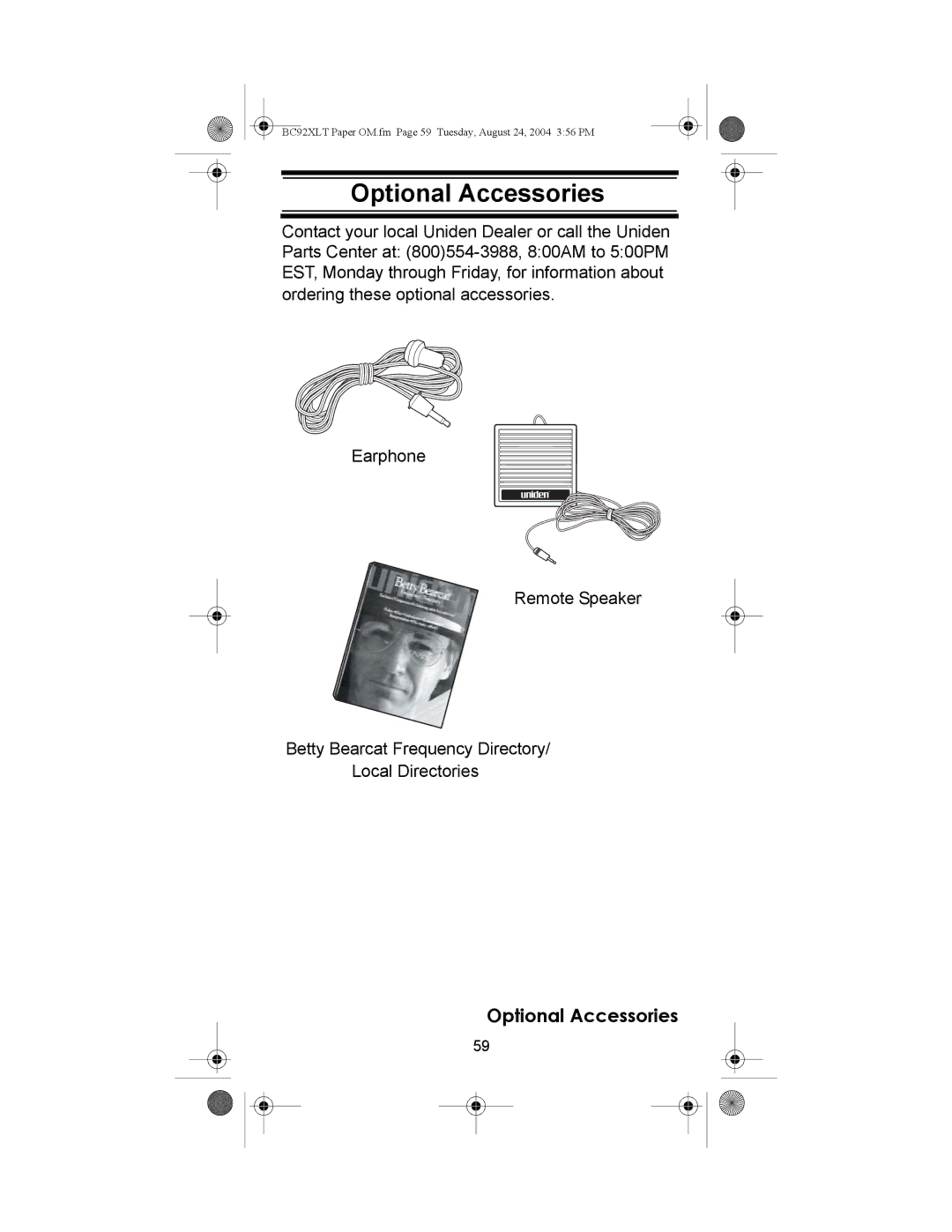 Uniden BC92XLT owner manual Optional Accessories 