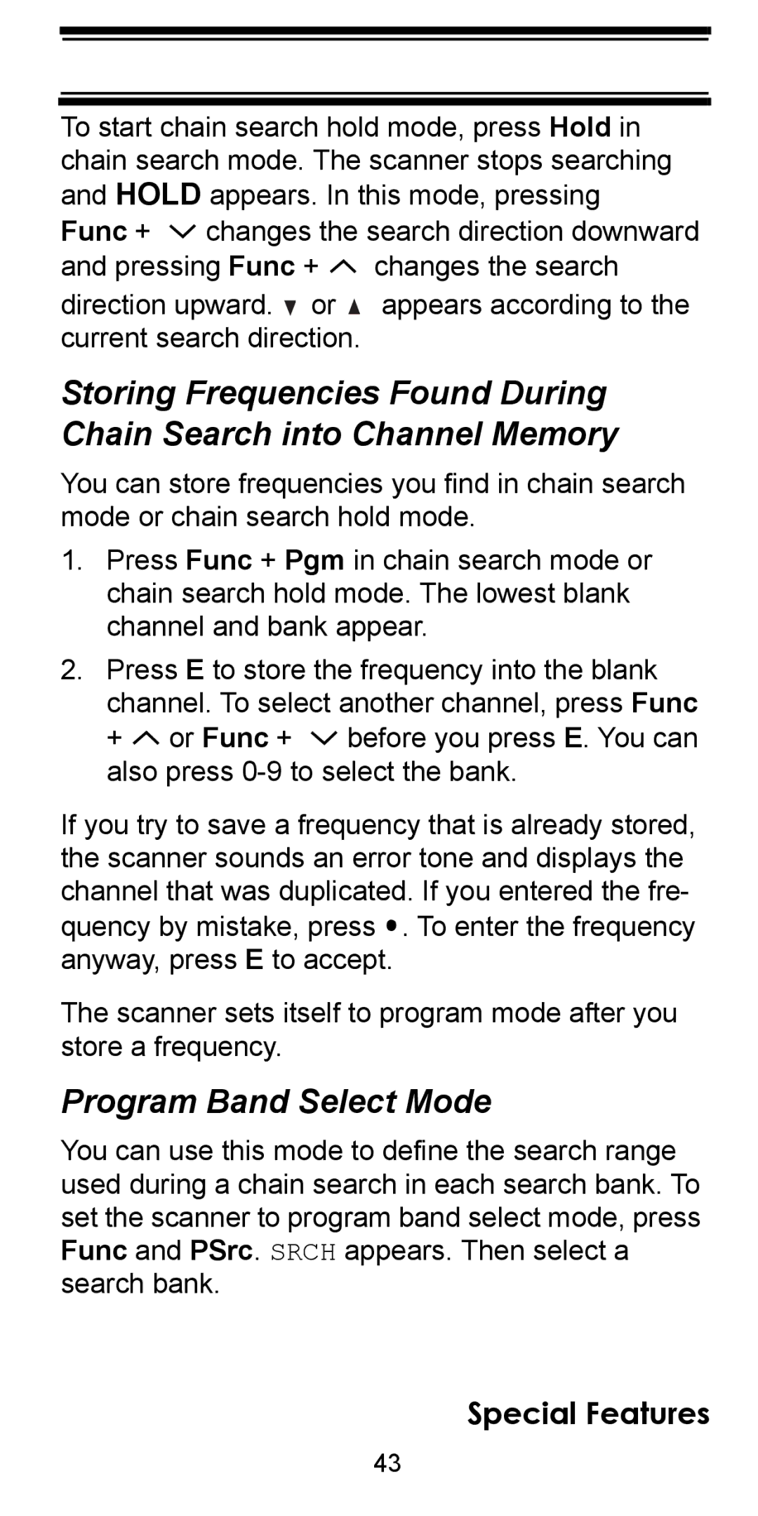 Uniden BC95XLT manual Program Band Select Mode 