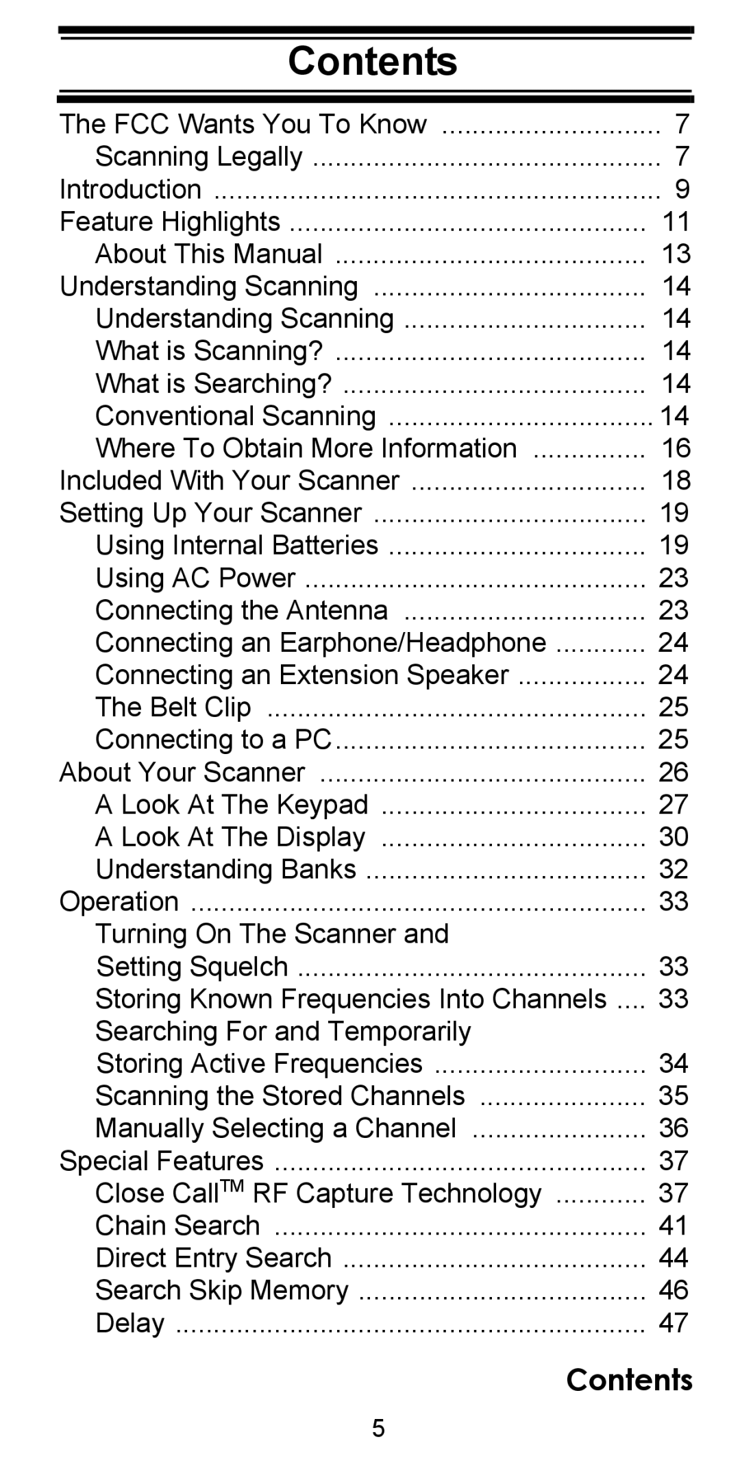 Uniden BC95XLT manual Contents 