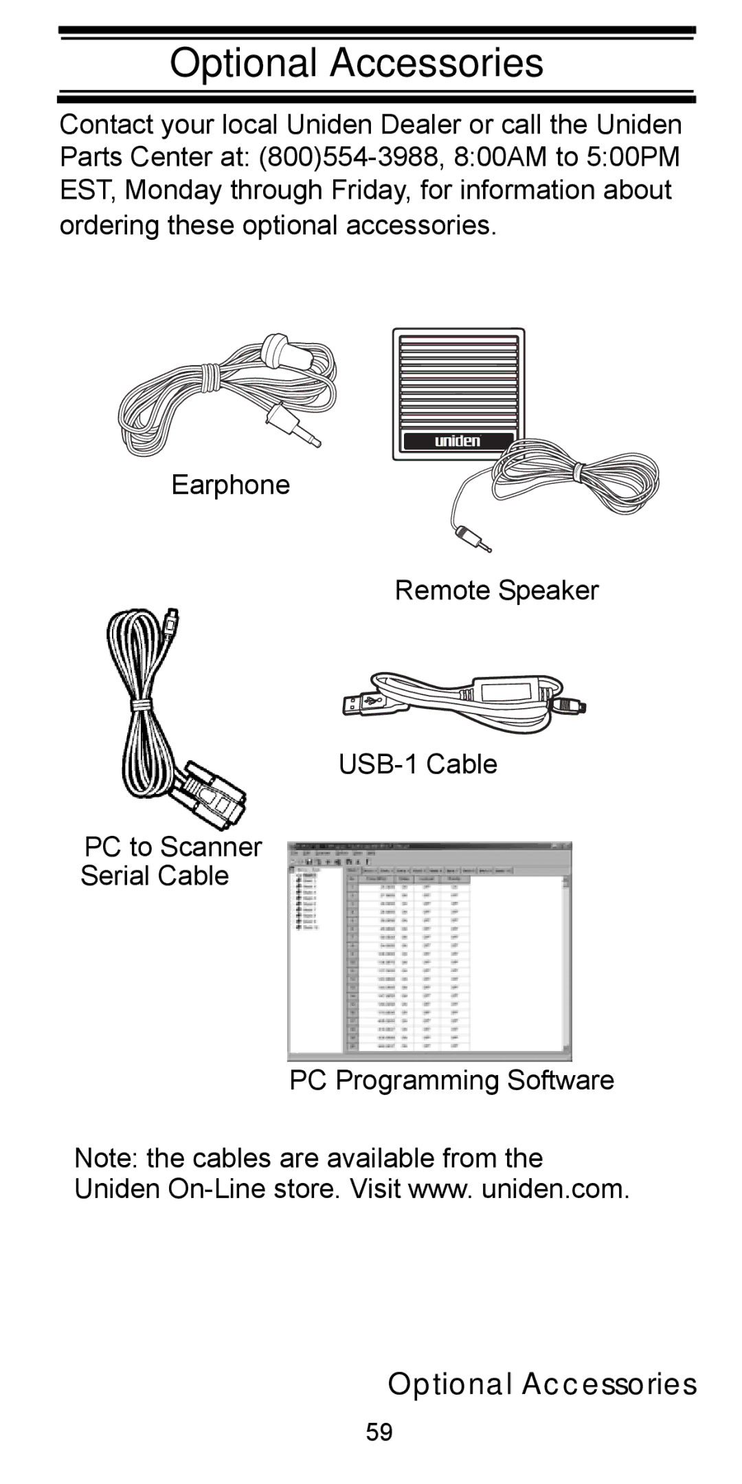 Uniden BC95XLT manual Optional Accessories 