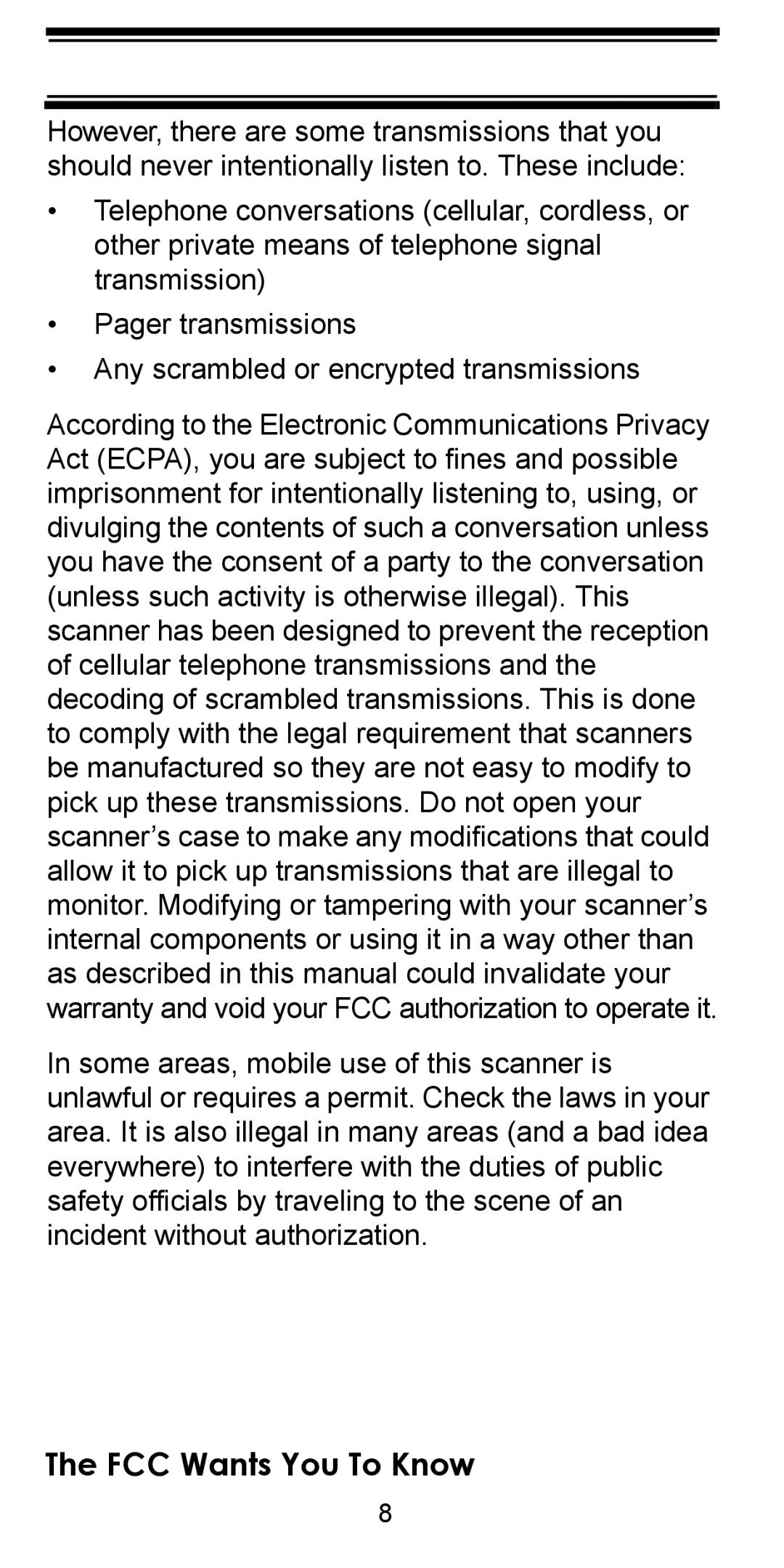 Uniden BC95XLT manual FCC Wants You To Know 