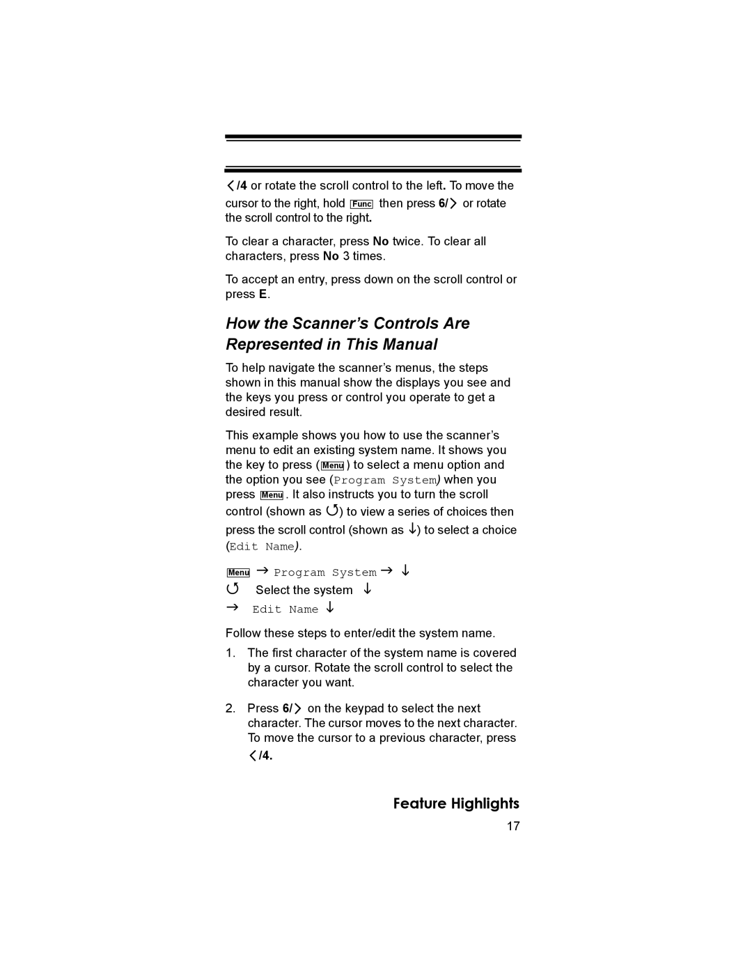 Uniden BCD396T How the Scanner’s Controls Are Represented in This Manual, Menu Program System, Select the system 