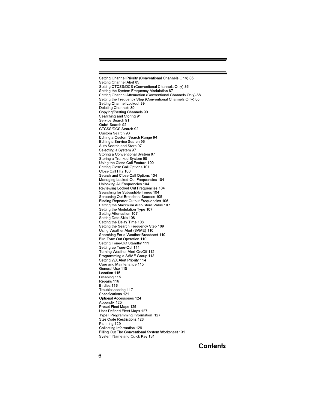 Uniden BCD396T owner manual Contents 