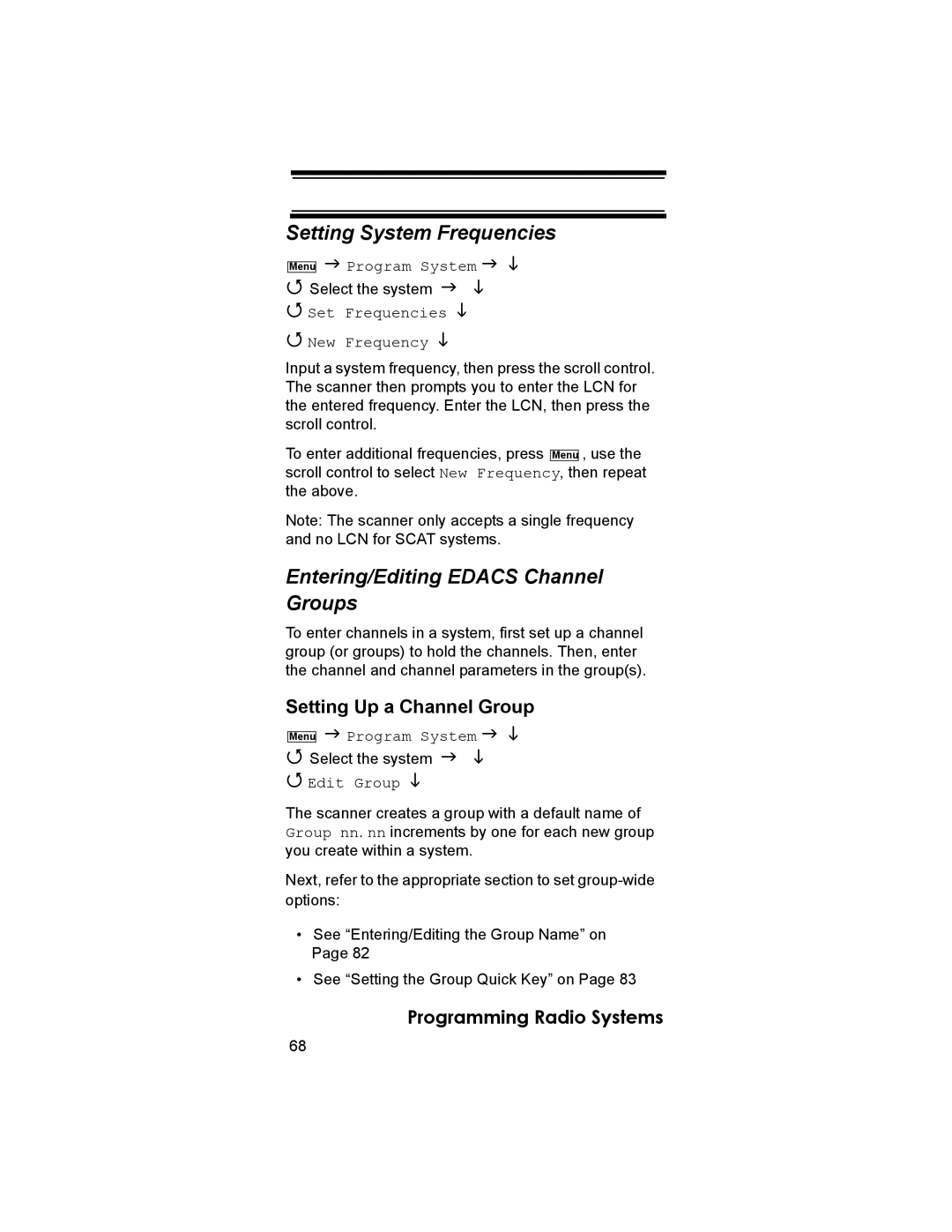 Uniden BCD396T owner manual Entering/Editing Edacs Channel Groups, Set Frequencies New Frequency 