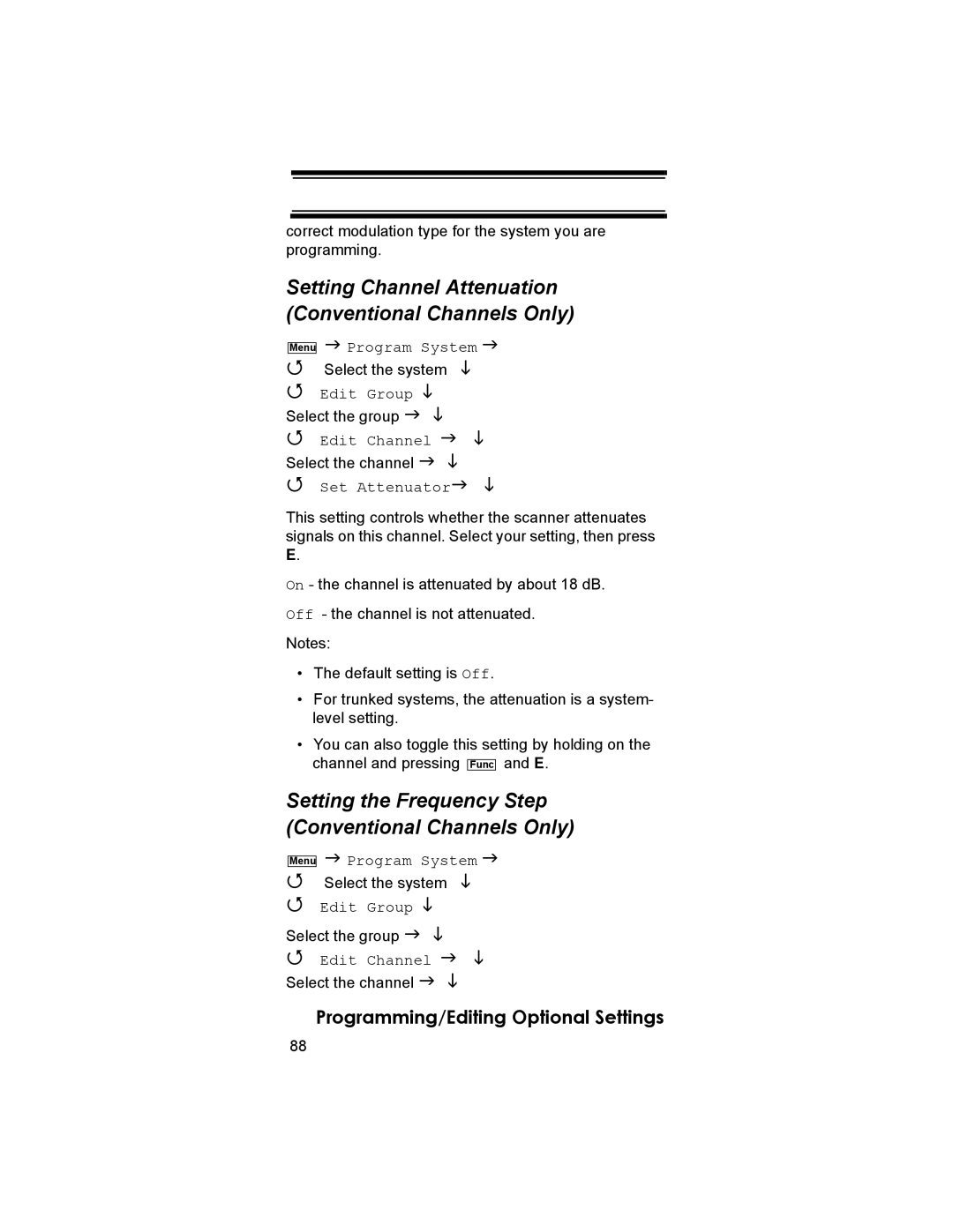 Uniden BCD396T owner manual Setting Channel Attenuation Conventional Channels Only 