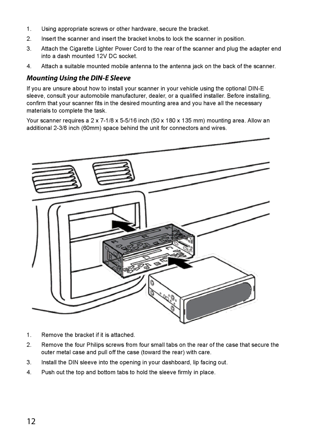 Uniden BCD436HP, BCD536HP owner manual Mounting Using the DIN-E Sleeve 