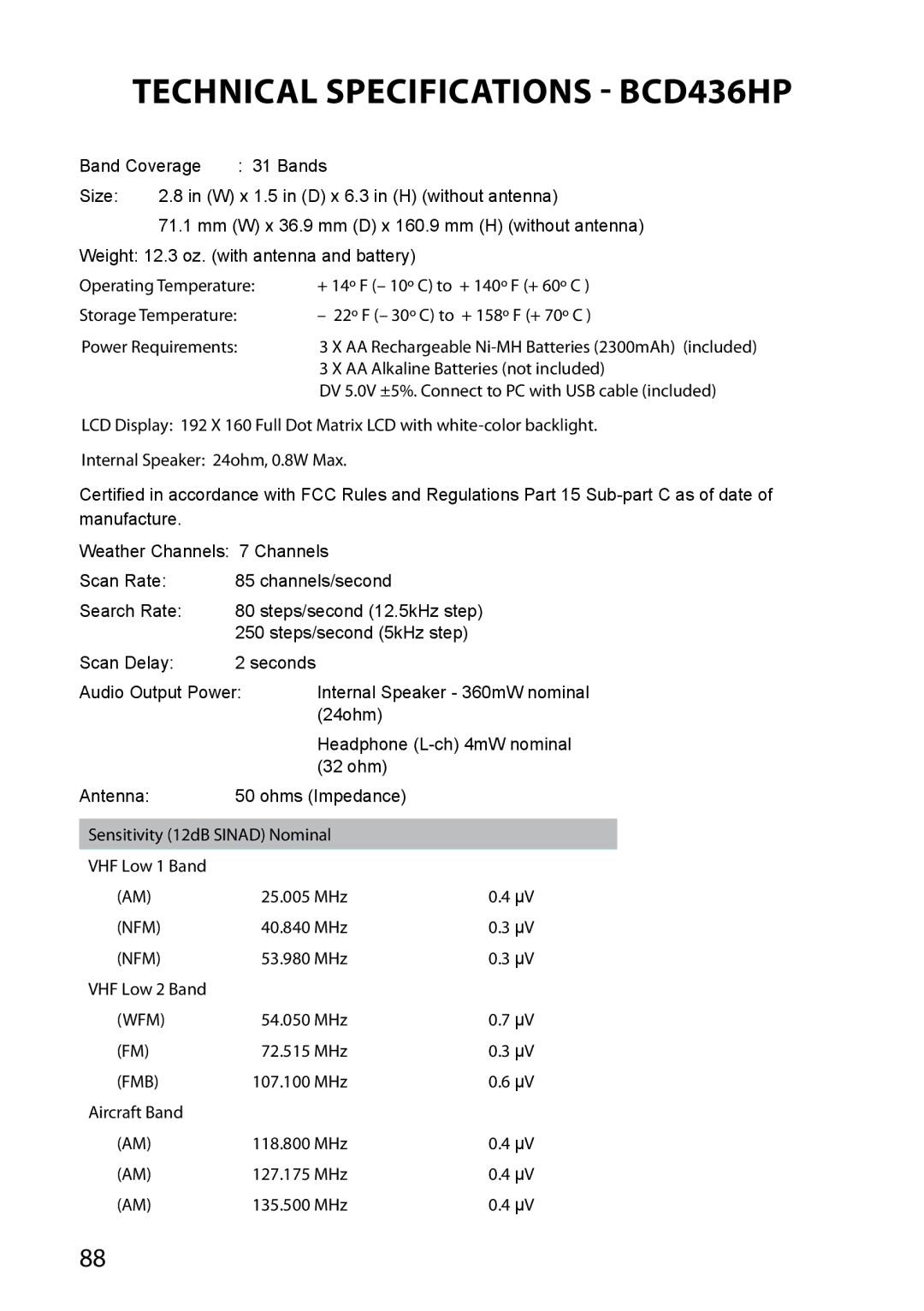 Uniden BCD536HP owner manual Technical Specifications BCD436HP 