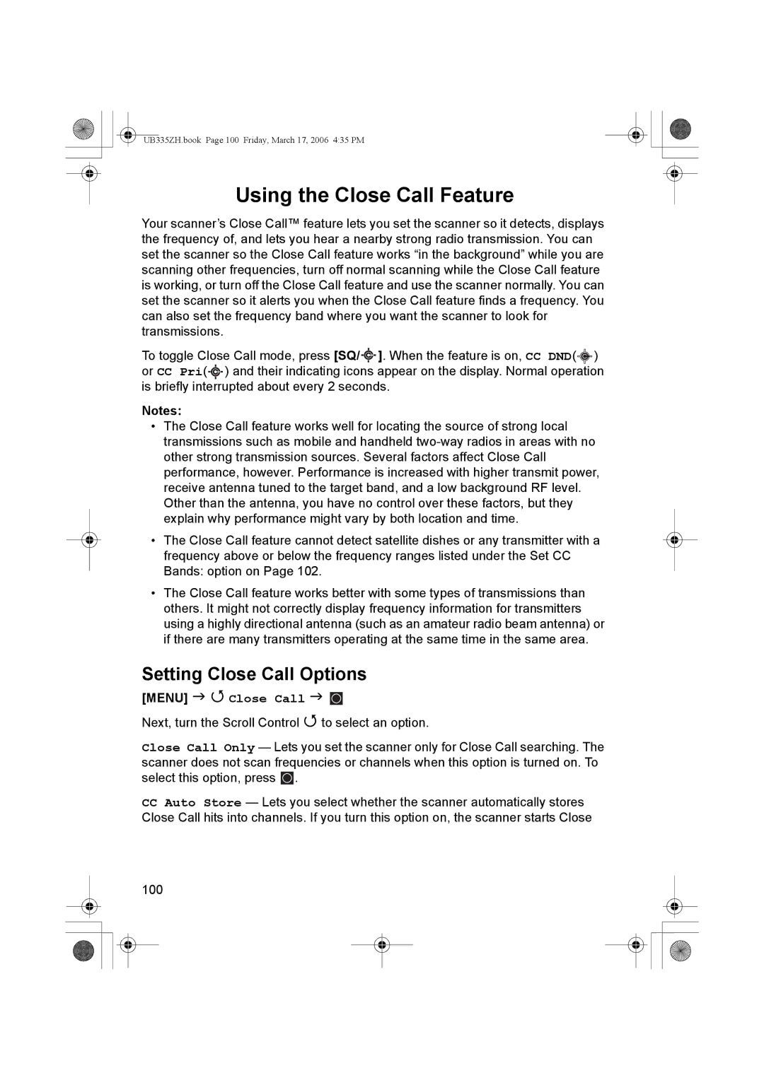 Uniden BCD996T manual Using the Close Call Feature, Setting Close Call Options, Menu Close Call 