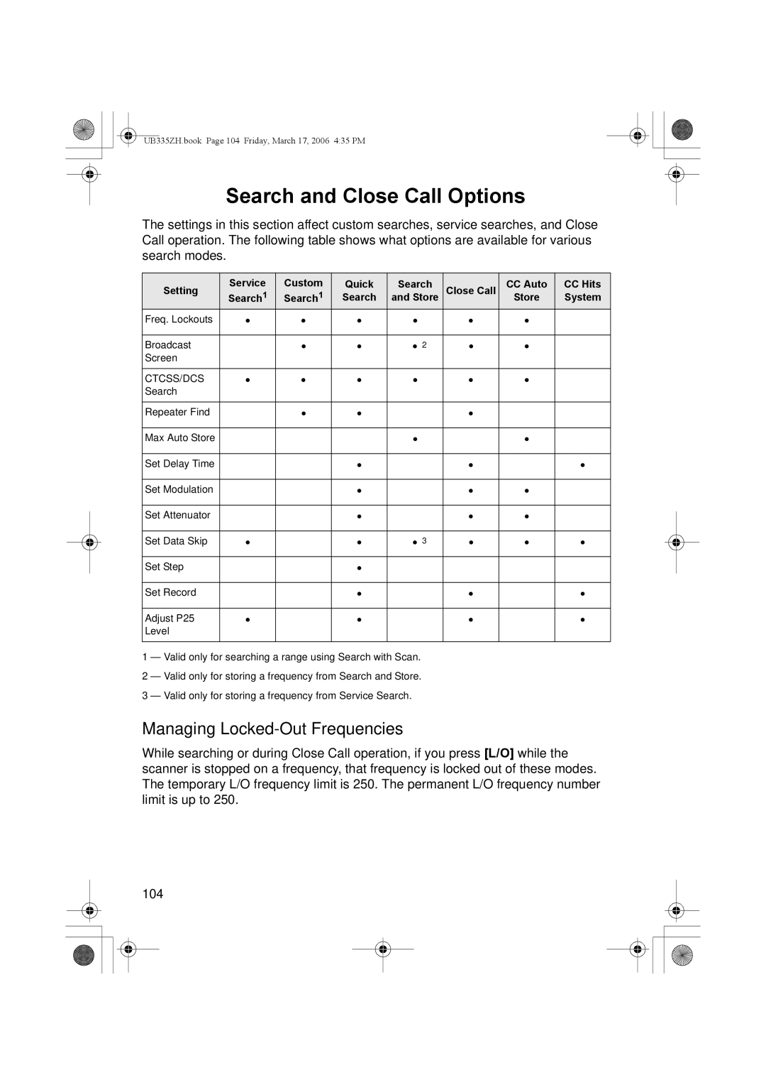 Uniden BCD996T manual Search and Close Call Options, Managing Locked-Out Frequencies, Store 