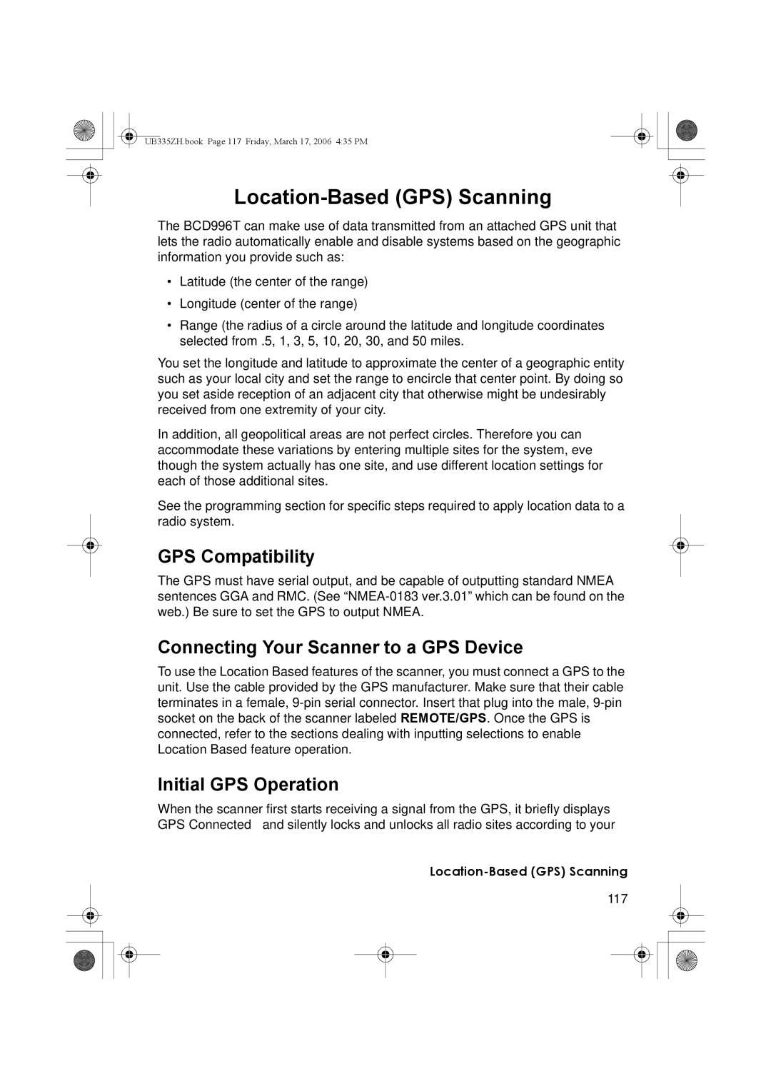 Uniden BCD996T manual Location-Based GPS Scanning, GPS Compatibility, Connecting Your Scanner to a GPS Device 