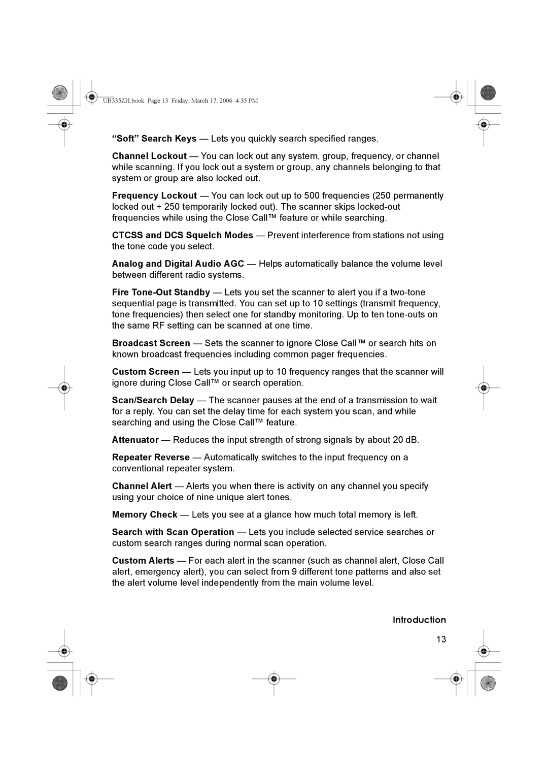 Uniden BCD996T manual UB335ZH.book Page 13 Friday, March 17, 2006 435 PM 