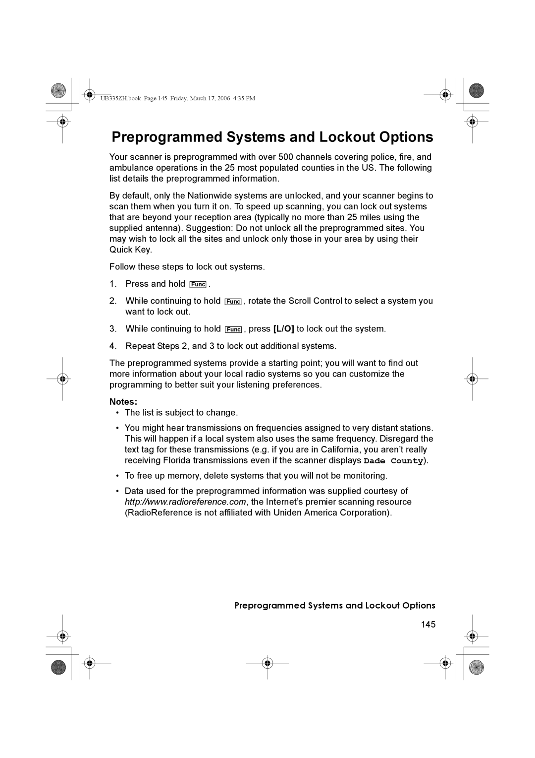 Uniden BCD996T manual Preprogrammed Systems and Lockout Options 