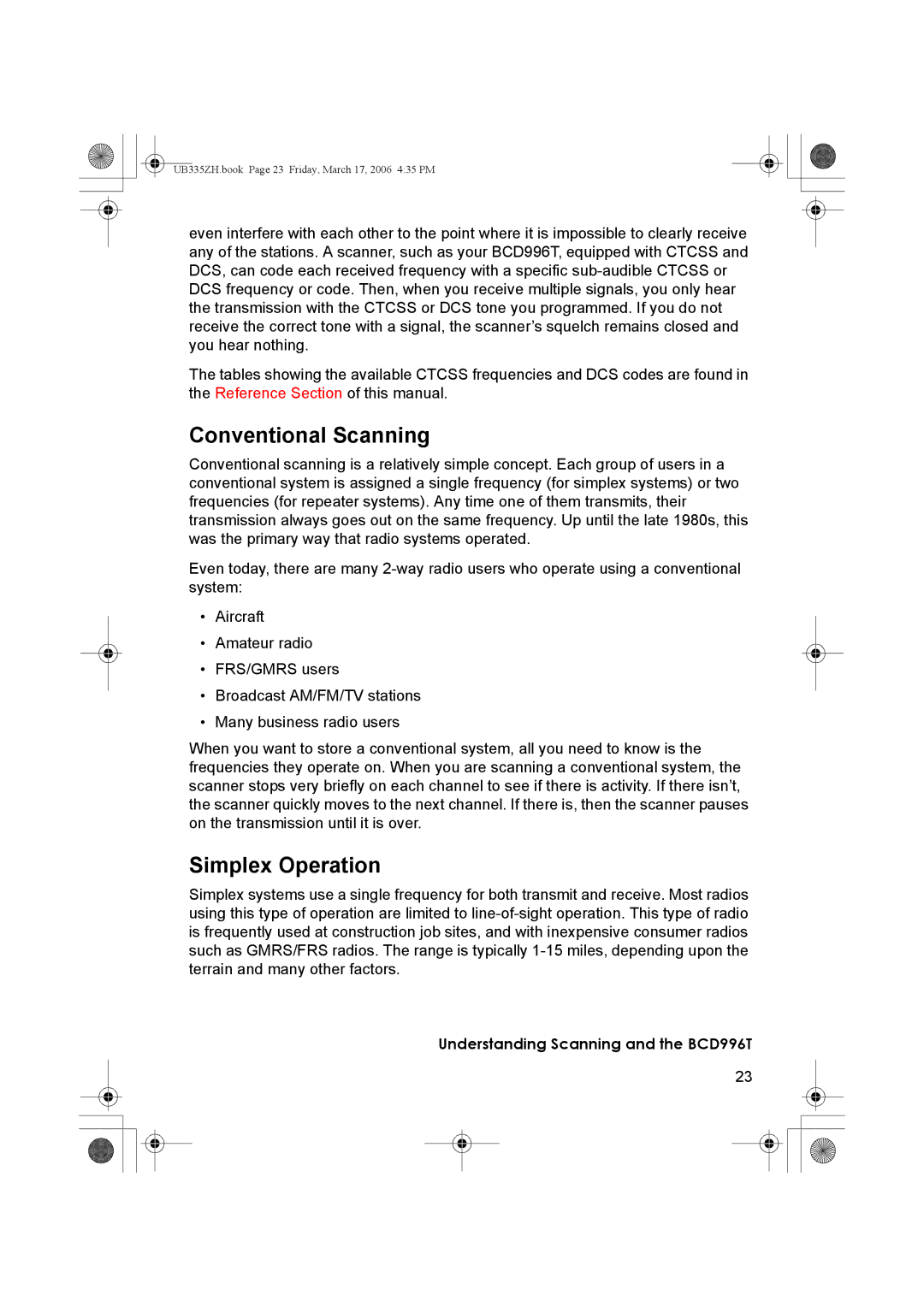 Uniden BCD996T manual Conventional Scanning, Simplex Operation 