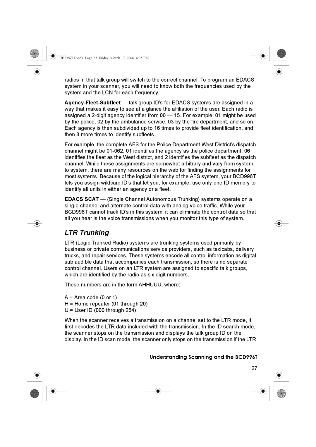 Uniden BCD996T manual LTR Trunking 